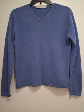 Valerie Stevens 100% Two-Ply Cashmere V-Neck Sweater Periwinkle Blue